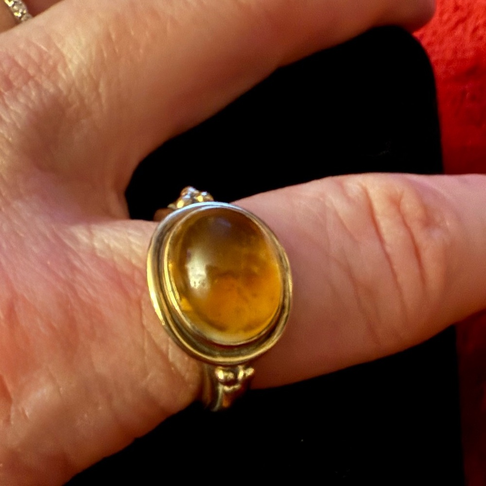 Vintage S Sklare Gold and Amber Ring - Size 5.5
